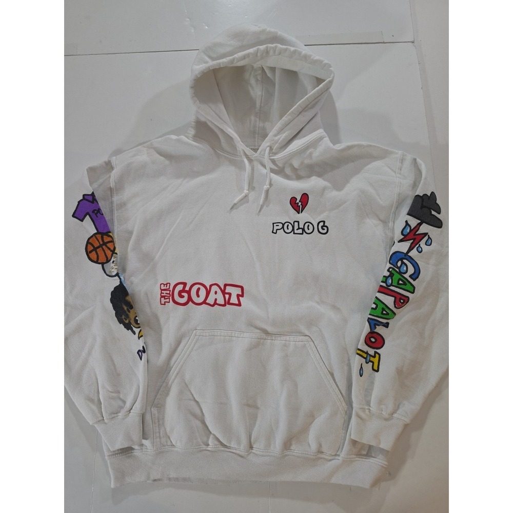 Polo G The Goat Hoodie Men's Large White Capalot Rap Merch Pullover Sweatshirt